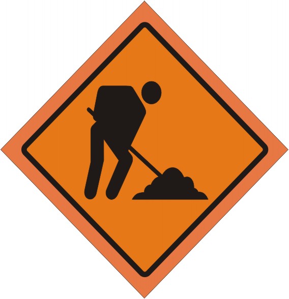48" MEN WORKING WITH PICTO VINYL FLUORESCENT ROLL-UP SIGN WITH VINYL POCKETS - 48" MEN WORKING WITH PICTO VINYL FLUORESCENT ROLL-UP SIGN WITH VINYL POCKETS, 48X48, Fluorescent Vinyl
