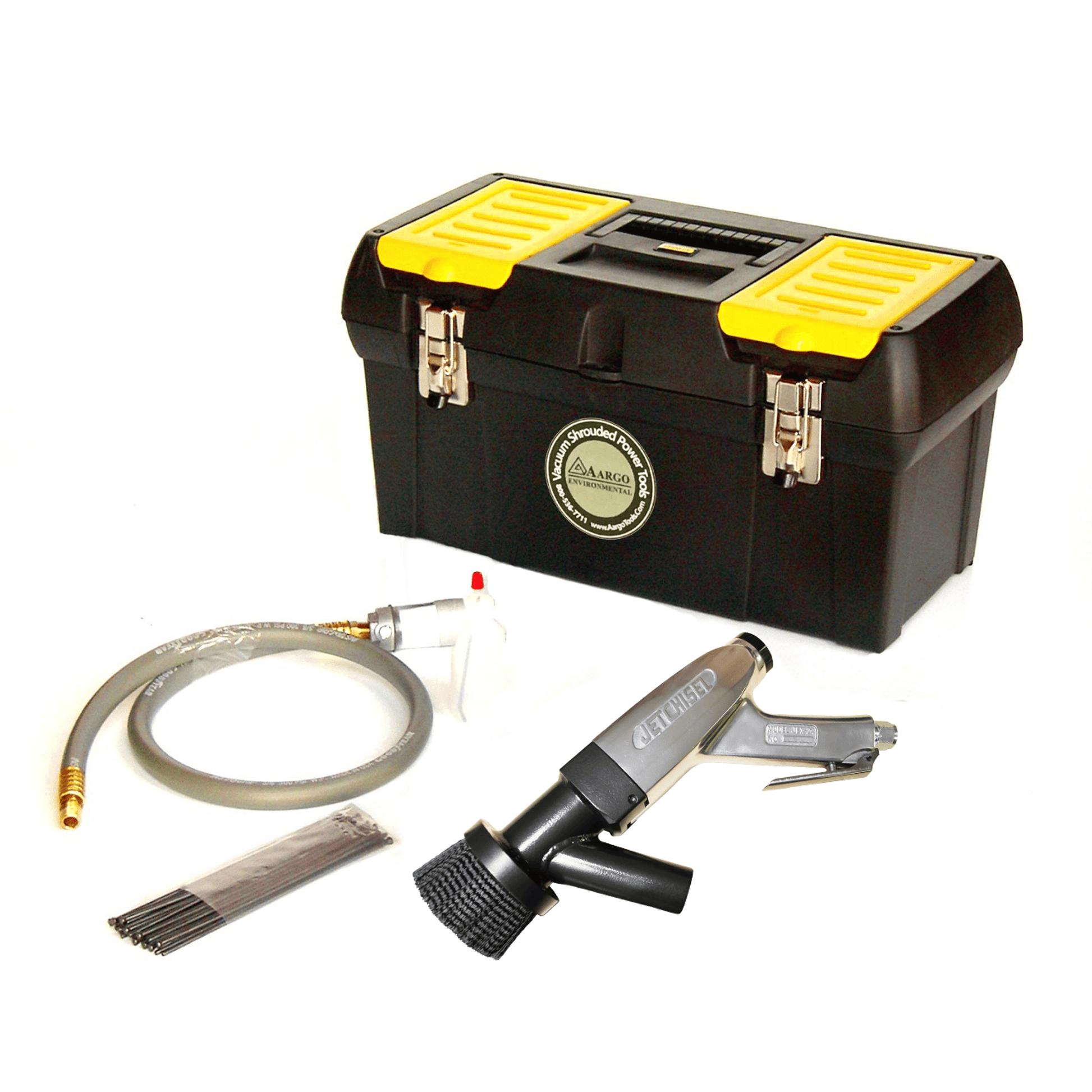 Aargo Heavy Duty 3mm Pistol Grip Air Powered Needle Gun Kit With Dust collector Shroud, Whip Assembly and Extra Brush Assembly  - 904176