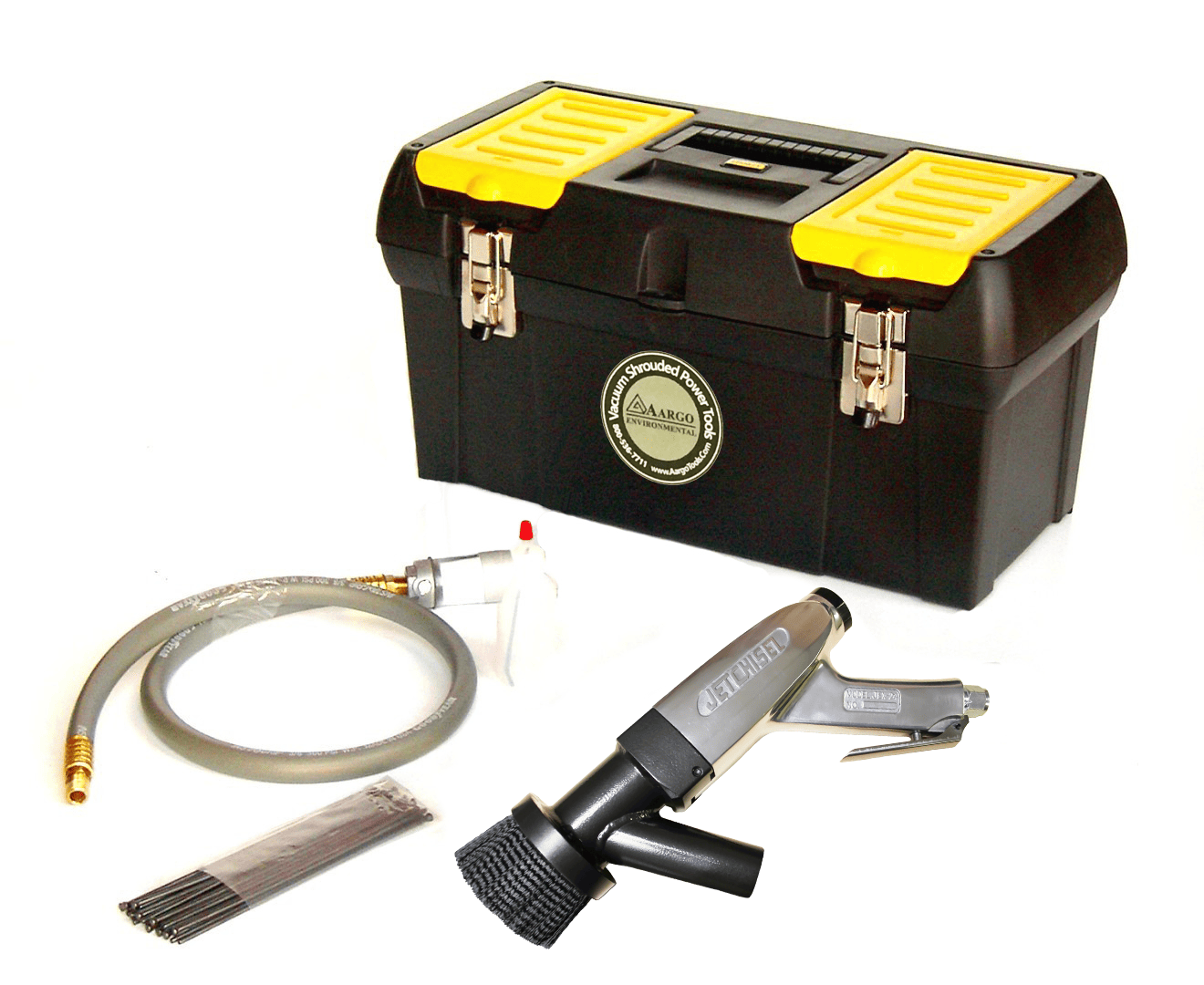 Aargo Heavy Duty 3mm Pistol Grip Air Powered Needle Gun Kit With Dust collector Shroud, Whip Assembly and Extra Brush Assembly  - 904176