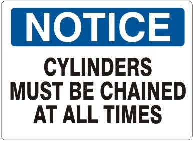 CYLINDERS MUST BE CHAINED AT ALL TIMES - NOTICE SIGN