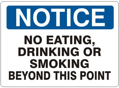 NO EATING, DRINKING OR SMOKING BEYOND THIS POINT - NOTICE SIGN