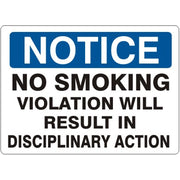NO SMOKING VIOLATION WILL RESULT IN DISCIPLINARY ACTION - NOTICE SIGN - NO SMOKING VIOLATION WILL RESULT IN DISCIPLINARY ACTION - NOTICE SIGN, 14X20, Adhesive Vinyl