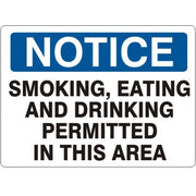 SMOKING  EATING AND DRINKING PERMITTED IN THIS AREA - NOTICE SIGN - SMOKING  EATING AND DRINKING PERMITTED IN THIS AREA - NOTICE SIGN, 14X20, Adhesive Vinyl
