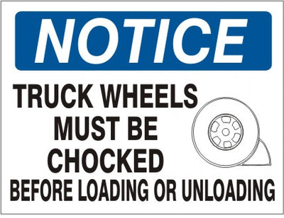 TRUCK WHEELS MUST BE CHOCKED BEFORE LOADING OR UNLOADING W - NOTICE SIGN