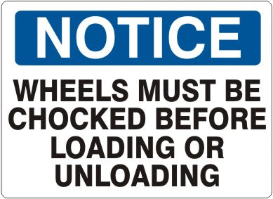 WHEELS MUST BE CHOCKED BEFORE LOADING OR UNLOADING - NOTICE SIGN