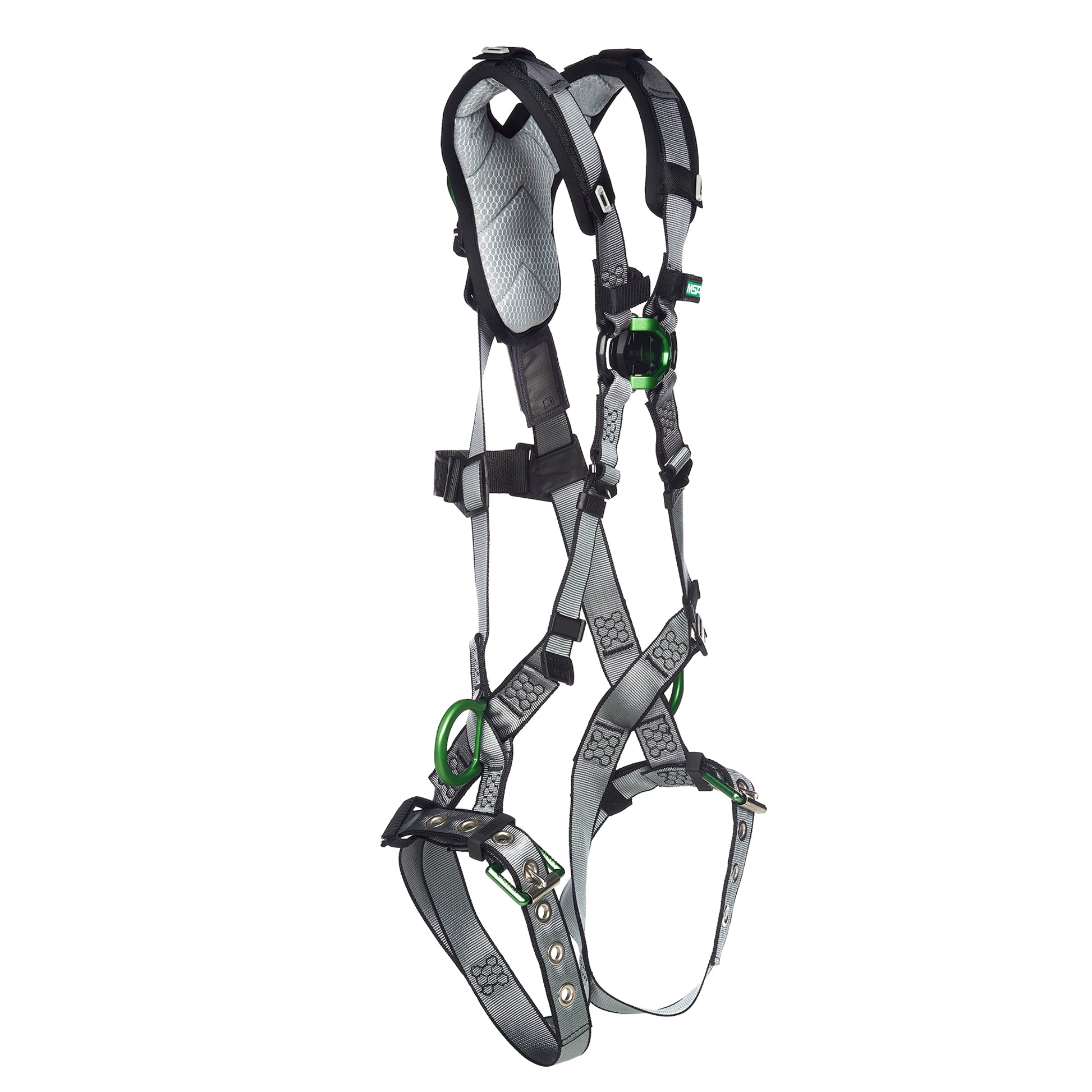 MSA V-FIT Harness w/Back, Front & Side D-Rings - Tongue Buckle Leg Straps - Shoulder Padding - Extra Small - 10194896