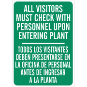 ALL VISITORS MUST CHECK WITH PERSONNEL UPON ENTERING PLANT BILINGUAL - ALL VISITORS MUST CHECK WITH PERSONNEL UPON ENTERING PLANT BILINGUAL, 14X20, Adhesive Vinyl