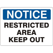RESTRICTED AREA KEEP OUT - NOTICE SIGN - RESTRICTED AREA KEEP OUT - NOTICE SIGN, 14X20, Adhesive Vinyl