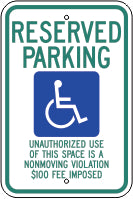 RESERVED PARKING PICTO UNAUTHORIZED USE OF THIS SPACE IS - HANDICAPPED PARKING SIGN