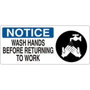 WASH HANDS BEFORE RETURNING TO WORK HAND PICTO - NOTICE SIGN - WASH HANDS BEFORE RETURNING TO WORK HAND PICTO - NOTICE SIGN, 7X17, Adhesive Vinyl