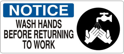 WASH HANDS BEFORE RETURNING TO WORK HAND PICTO - NOTICE SIGN