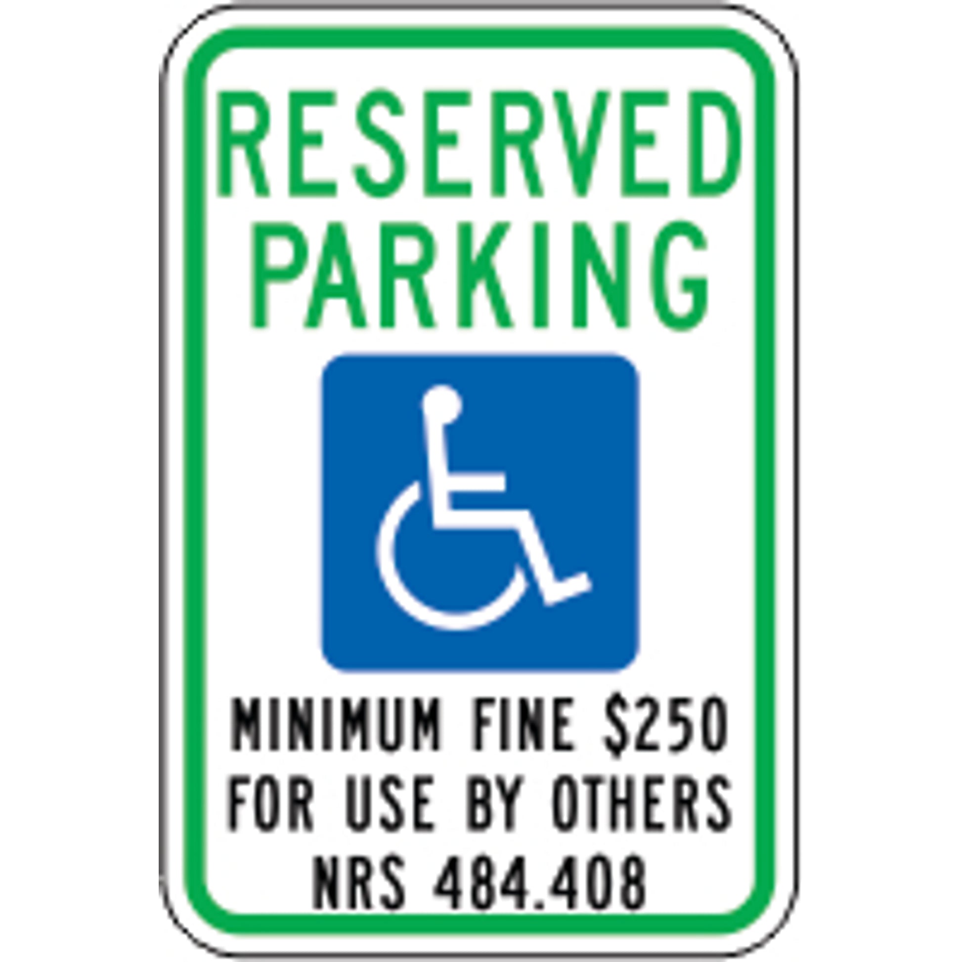 RESERVED PARKING PICTO MINIMUM FINE $250 FOR USE BY OTHERS - HANDICAPPED PARKING SIGN - RESERVED PARKING PICTO MINIMUM FINE $250 FOR USE BY OTHERS - HANDICAPPED PARKING SIGN, 18X12, Aluminum (.080) EGP Reflective
