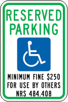 RESERVED PARKING PICTO MINIMUM FINE $250 FOR USE BY OTHERS - HANDICAPPED PARKING SIGN