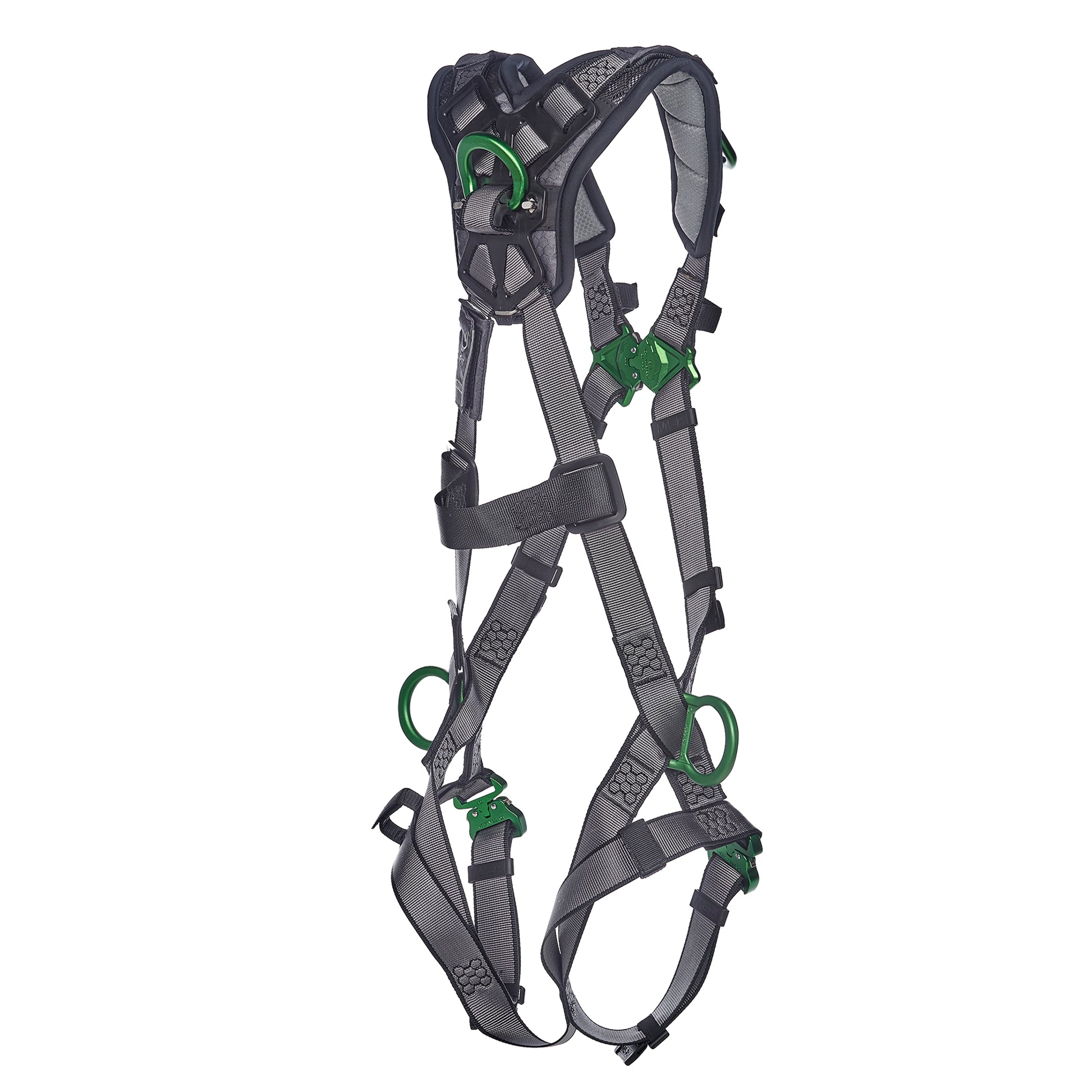 MSA V-FIT Harness w/Back, Side and Shoulder D-Rings - Quick-Connect Leg Straps - Shoulder Padding - Extra Large - 10194886