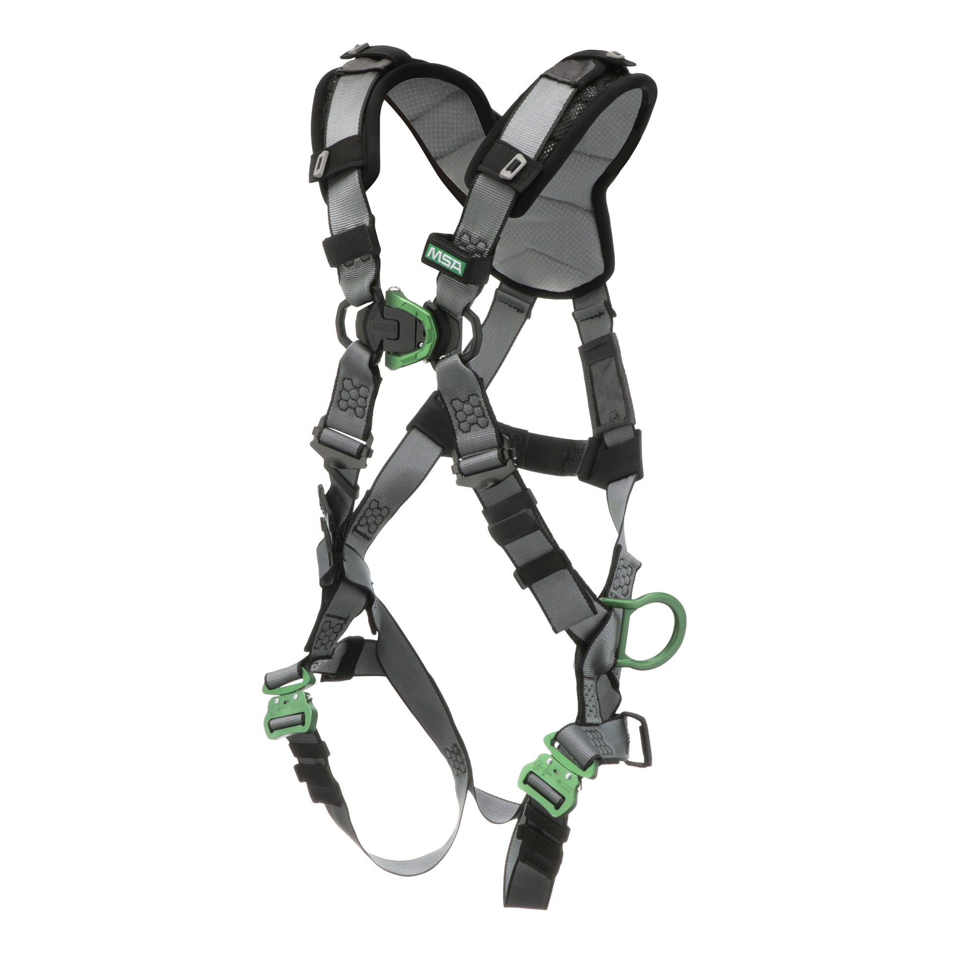 MSA V-FIT Harness w/Back, Front & Side D-Rings - Quick-Connect Leg Straps - Shoulder Padding - Extra Large - 10194865
