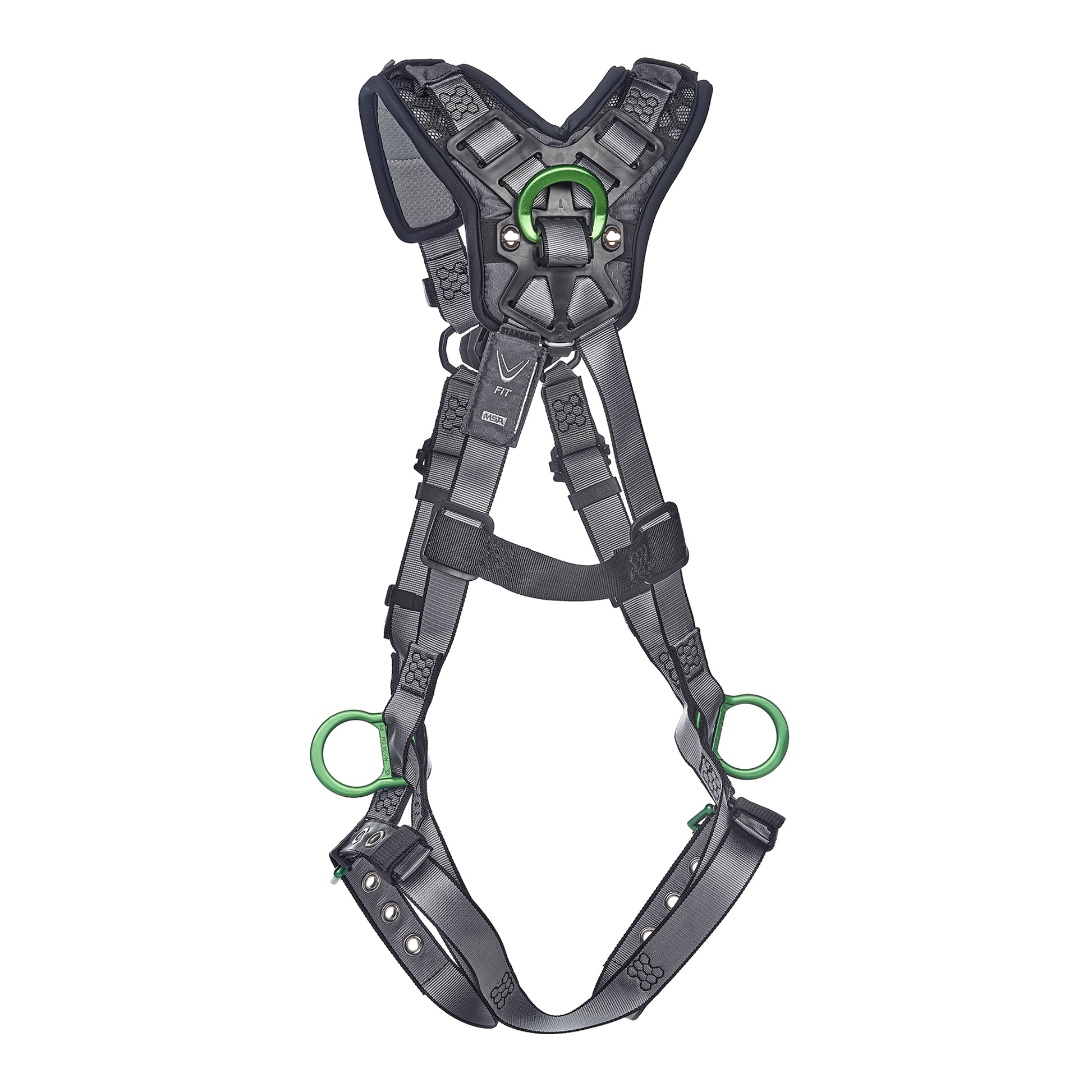MSA V-FIT Harness w/Back, Front, Side & Shoulder D-Rings - Tongue Buckle Leg Straps - Shoulder Padding - Super Extra Large - 10194907