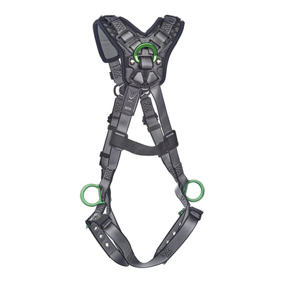 MSA V-FIT Harness w/Back, Front, Side & Shoulder D-Rings - Tongue Buckle Leg Straps - Shoulder Padding - Super Extra Large - 10194907