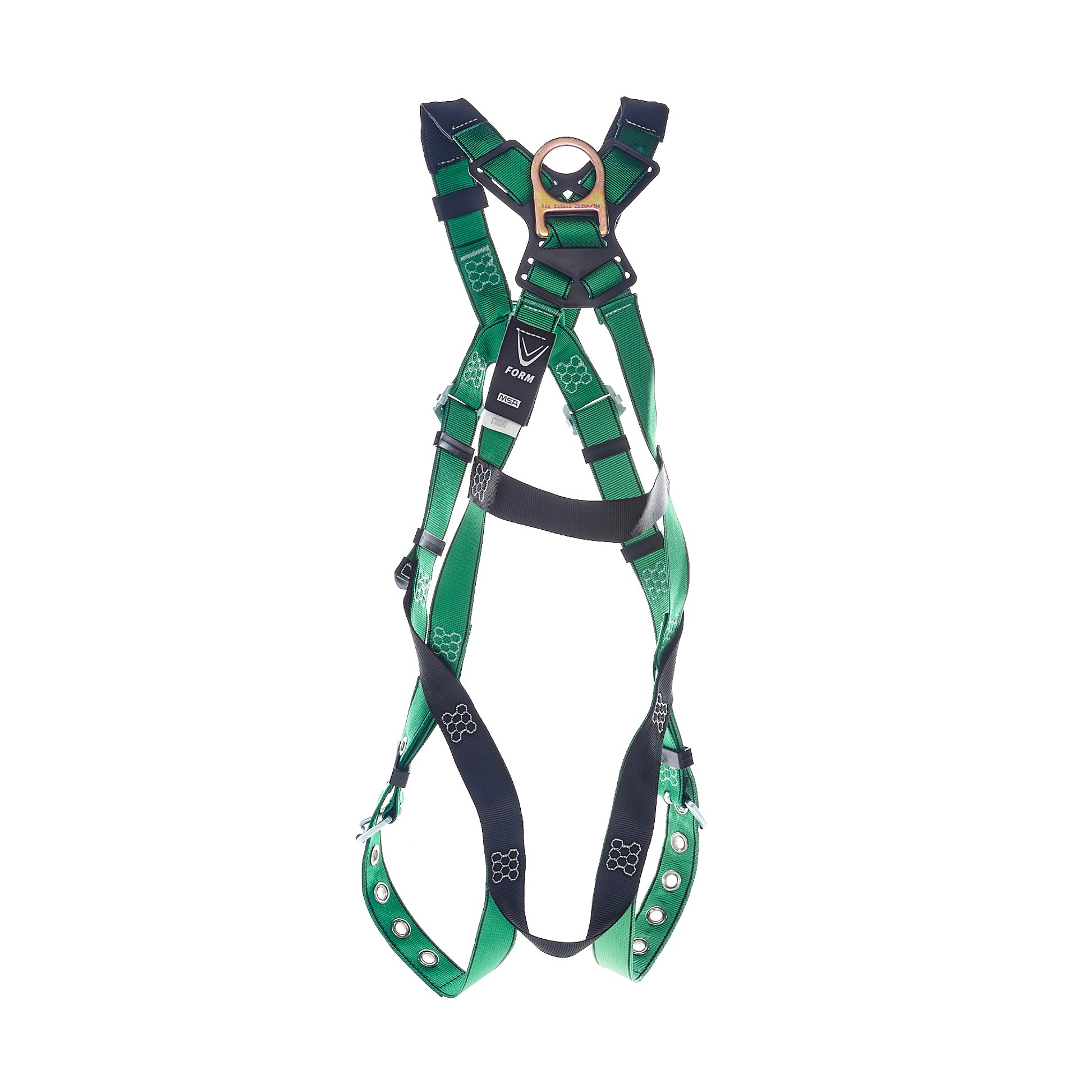 MSA V-FORM Harness w/Back & Front D-Rings - Tongue Buckle Leg Straps Quick Connect Chest Buckle - Super Extra Large - 10206068