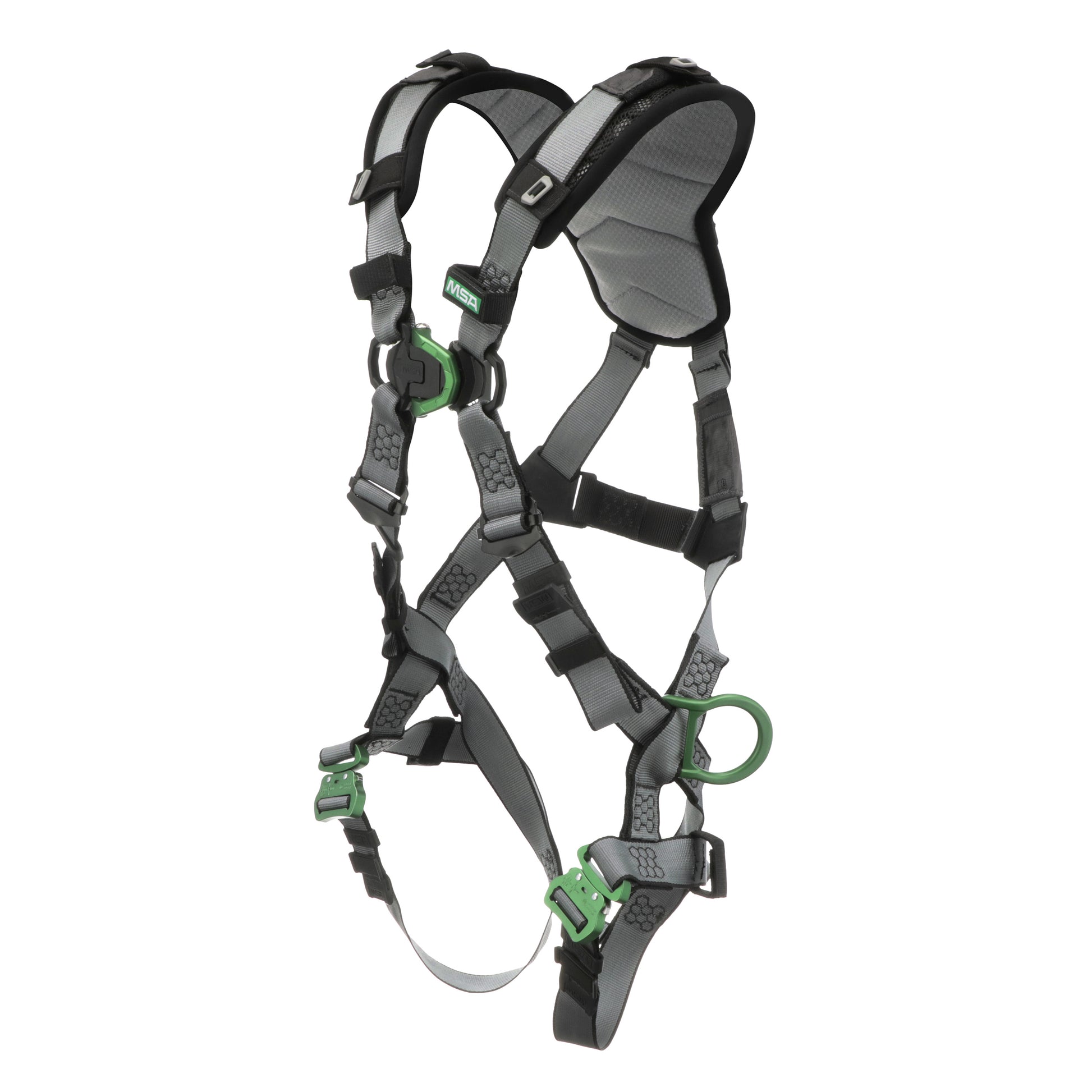 MSA V-FIT Harness w/Back, Front & Side D-Rings - Quick-Connect Leg Straps - Shoulder Padding - Extra Large - 10194865
