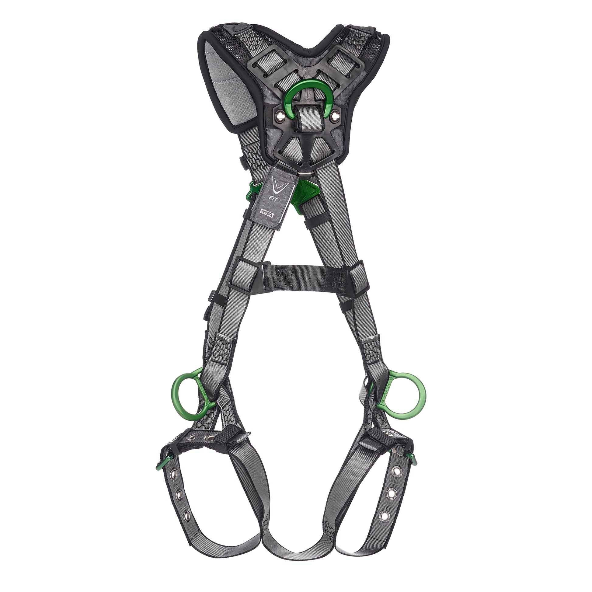 MSA V-FIT Harness w/Back, Side and Shoulder D-Rings - Tongue Buckle Leg Straps - Shoulder Padding - Extra Small - 10194940