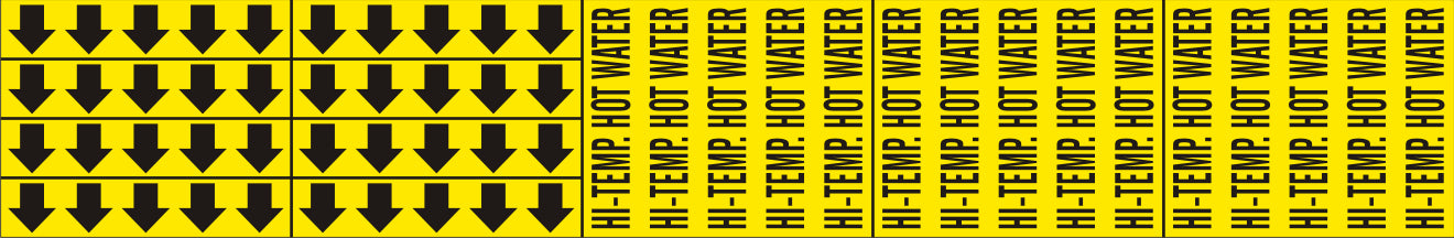 HI-TEMP. HOT WATER - PIPE MARKER WITH ARROWS - HI-TEMP. HOT WATER - PIPE MARKER WITH ARROWS, 2.25X13.5, Adhesive Vinyl
