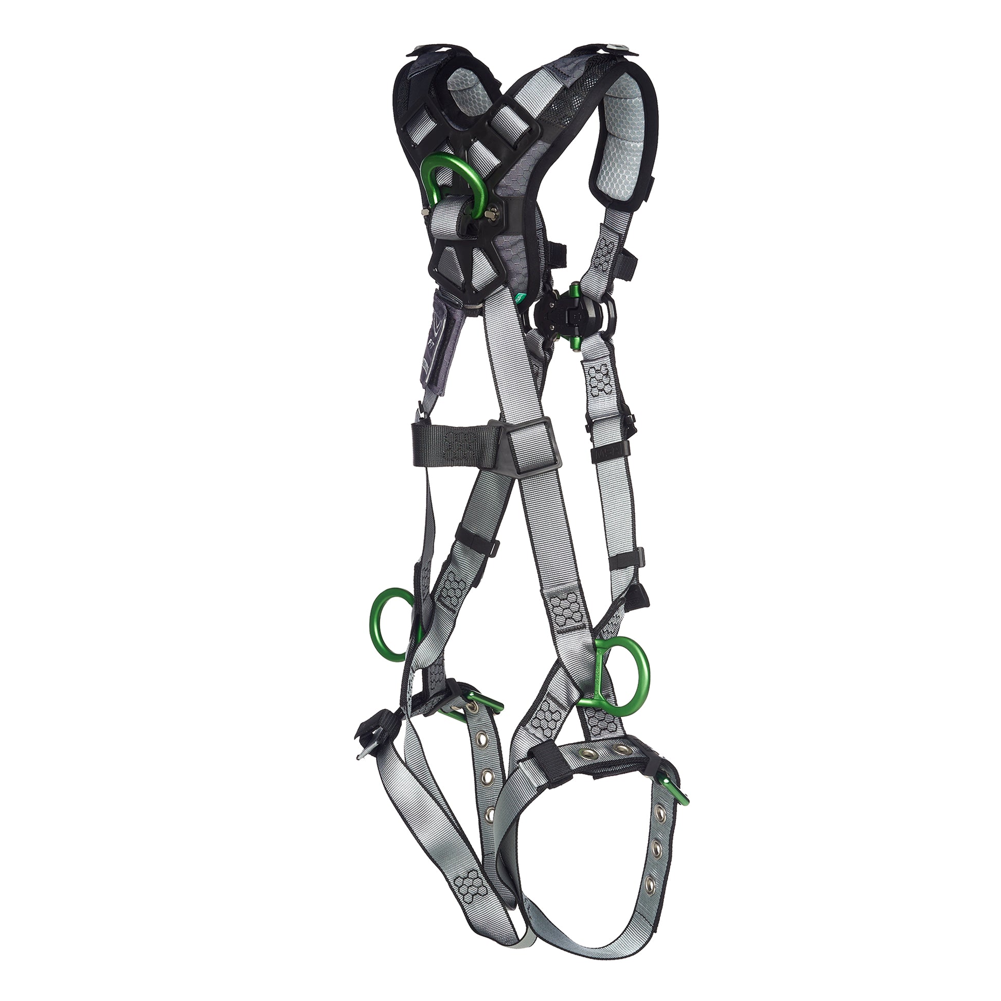 MSA V-FIT Harness w/Back, Front & Side D-Rings - Tongue Buckle Leg Straps - Shoulder Padding - Extra Small - 10194896