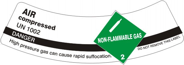 AIR  COMPRESSED UN 1002  WITH  CLASS 2 NON FLAMMABLE PLACARD - CYLINDER LABEL - AIR  COMPRESSED UN 1002  WITH  CLASS 2 NON FLAMMABLE PLACARD - CYLINDER LABEL, 2X5.25, Adhesive Vinyl