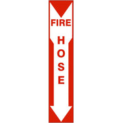 FIRE HOSE RED ON WHT DOWN ARROW - FIRE HOSE RED ON WHT DOWN ARROW, 20X4, Aluminum (.040)