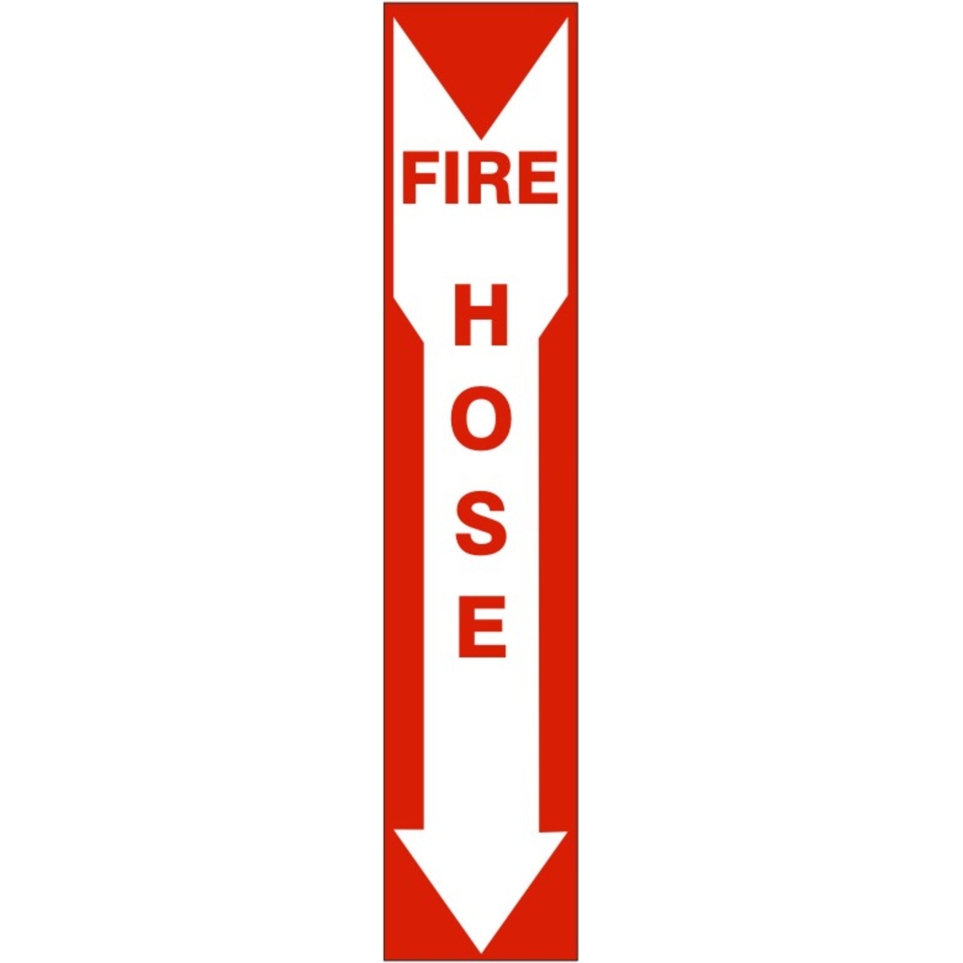 FIRE HOSE RED ON WHT DOWN ARROW - FIRE HOSE RED ON WHT DOWN ARROW, 20X4, Aluminum (.040)