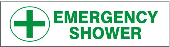 EMERGENCY SHOWER WITH CROSS PICTO PRESSURE SENSITIVE DECAL - EMERGENCY SHOWER WITH CROSS PICTO PRESSURE SENSITIVE DECAL, 2.25x9, Adhesive Vinyl
