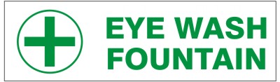 EYE WASH FOUNTAIN WITH CROSS PRESSURE SENSITIVE DECAL - EYE WASH FOUNTAIN WITH CROSS PRESSURE SENSITIVE DECAL, 2.25x9, Adhesive Vinyl