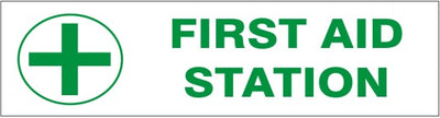 FIRST AID STATION WITH CROSS PRESSURE SENSITIVE DECAL