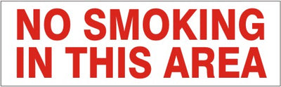 NO SMOKING IN THIS AREA PRESSURE SENSITIVE DECAL