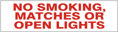 NO SMOKING MATCHES OR OPEN LIGHTS PRESSURE SENSITIVE DECAL