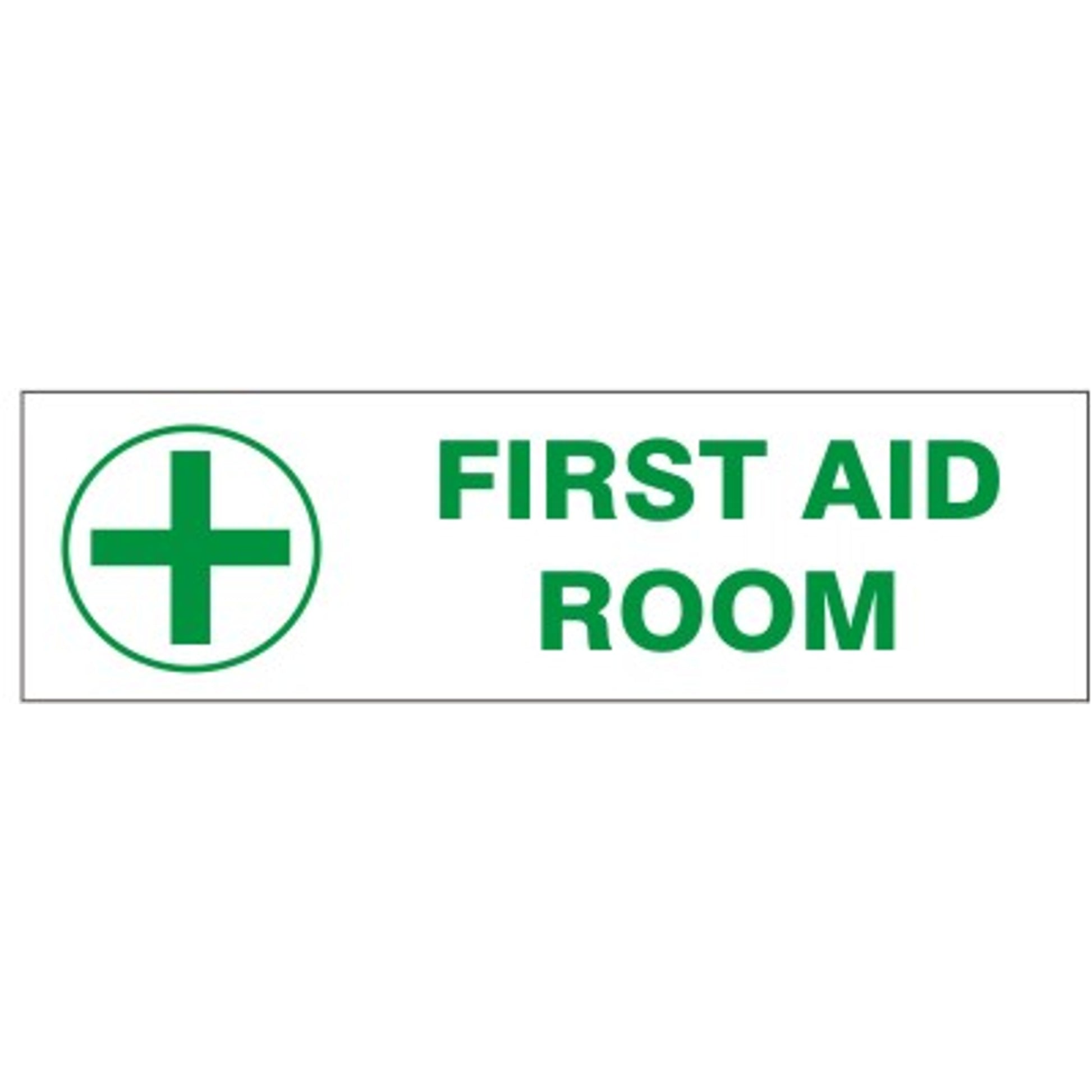 FIRST AID ROOM WITH CROSS PRESSURE SENSITIVE DECAL - FIRST AID ROOM WITH CROSS PRESSURE SENSITIVE DECAL, 2.25x9, Adhesive Vinyl