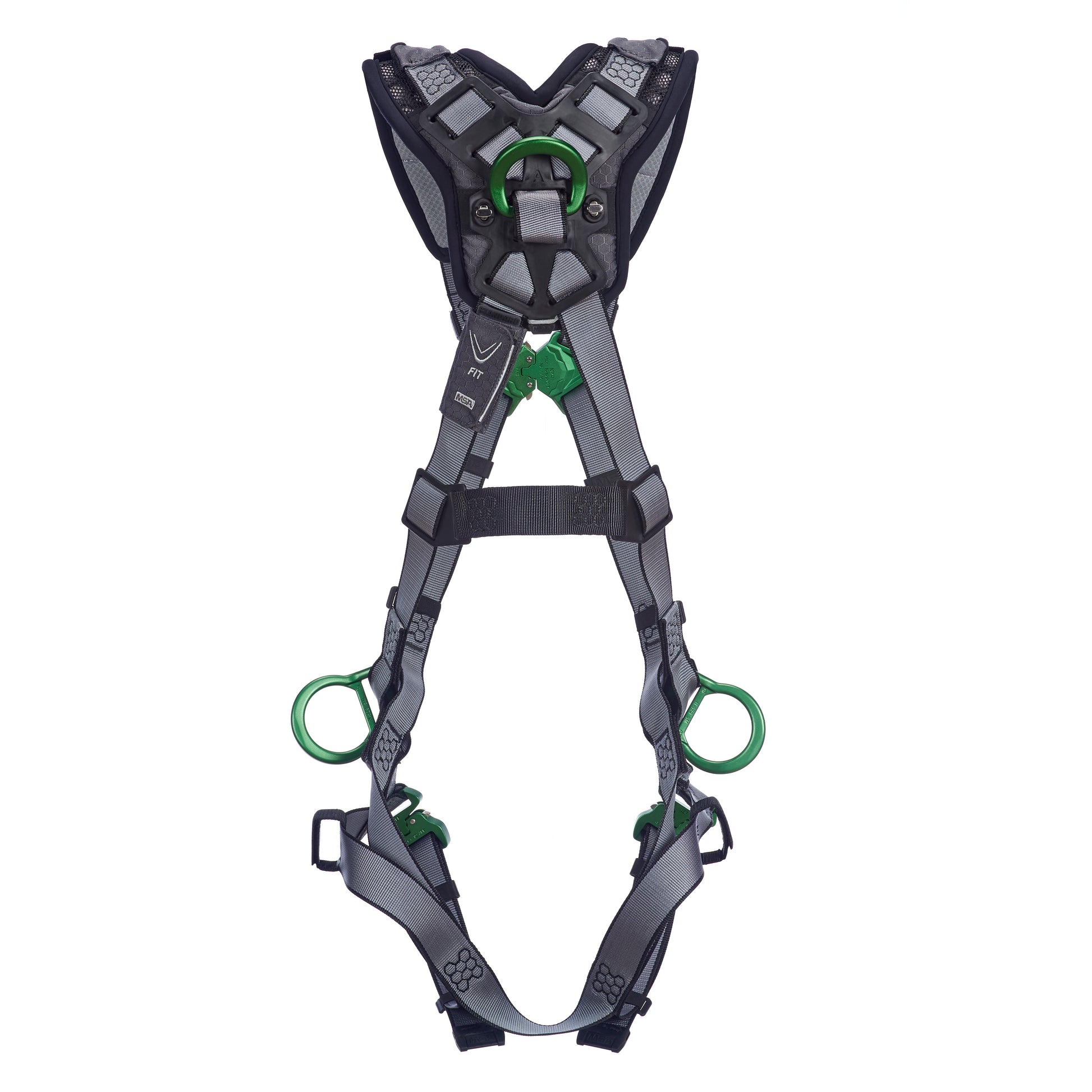 MSA V-FIT Harness w/Back, Side and Shoulder D-Rings - Quick-Connect Leg Straps - Shoulder Padding - Extra Large - 10194886
