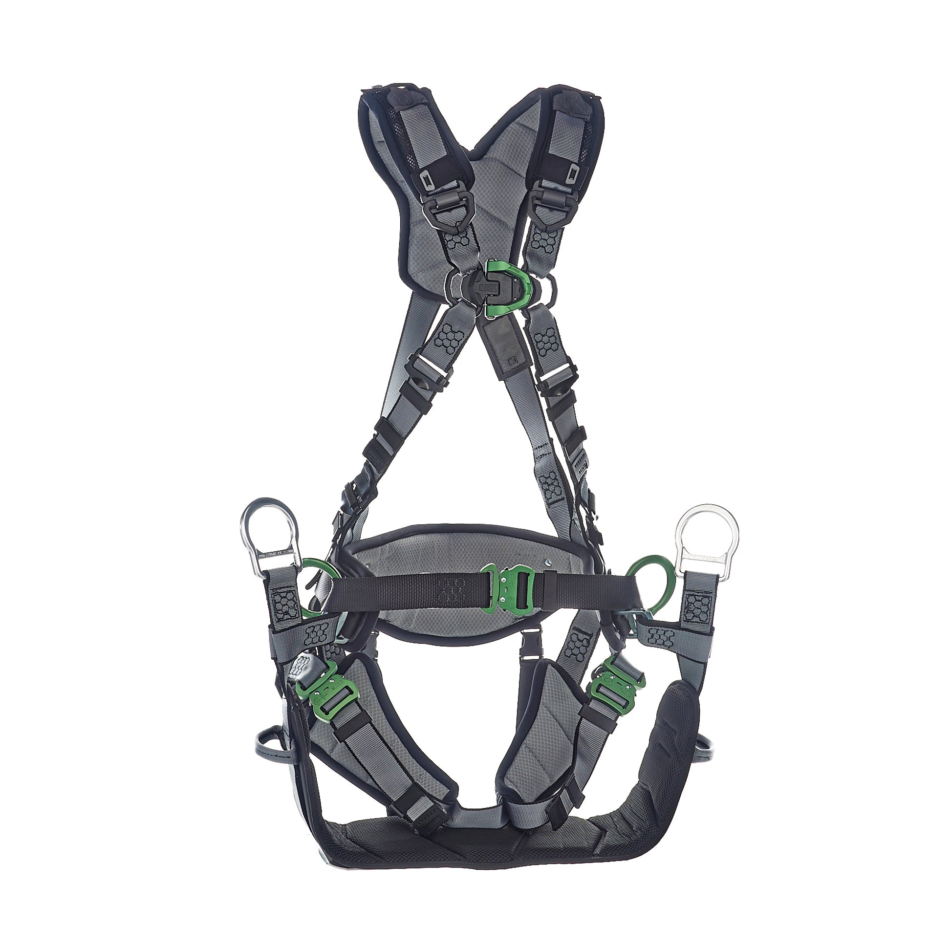 MSA V-FIT Tower Harness w/Back, Front & Side D-Rings - Quick-Connect Leg and Belt Straps - Shoulder & Leg Padding - Extra Large - 10218049