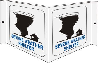 SEVERE WEATHER SHELTER WITH TORNADO AND HOUSE SYMBOLS - PROJECTING WALL SIGN