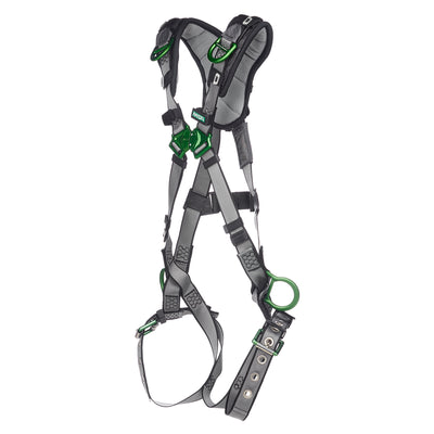 MSA V-FIT Harness w/Back, Side and Shoulder D-Rings - Tongue Buckle Leg Straps - Shoulder Padding - Extra Small - 10194940