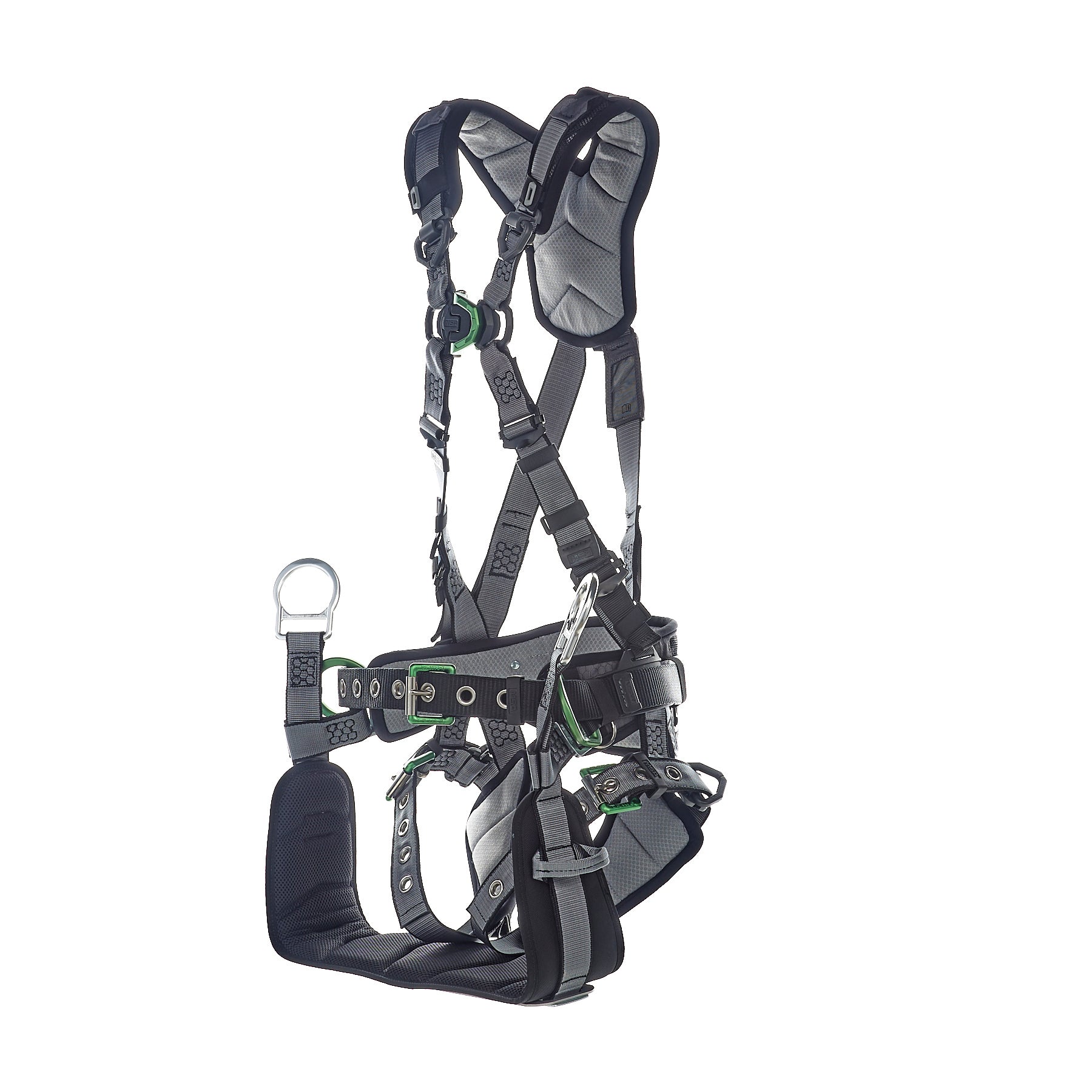 MSA V-FIT Tower Harness w/Back, Front & Side D-Rings - Tongue Buckle Leg and Belt Straps - Shoulder & Leg Padding - Standard - 10218042