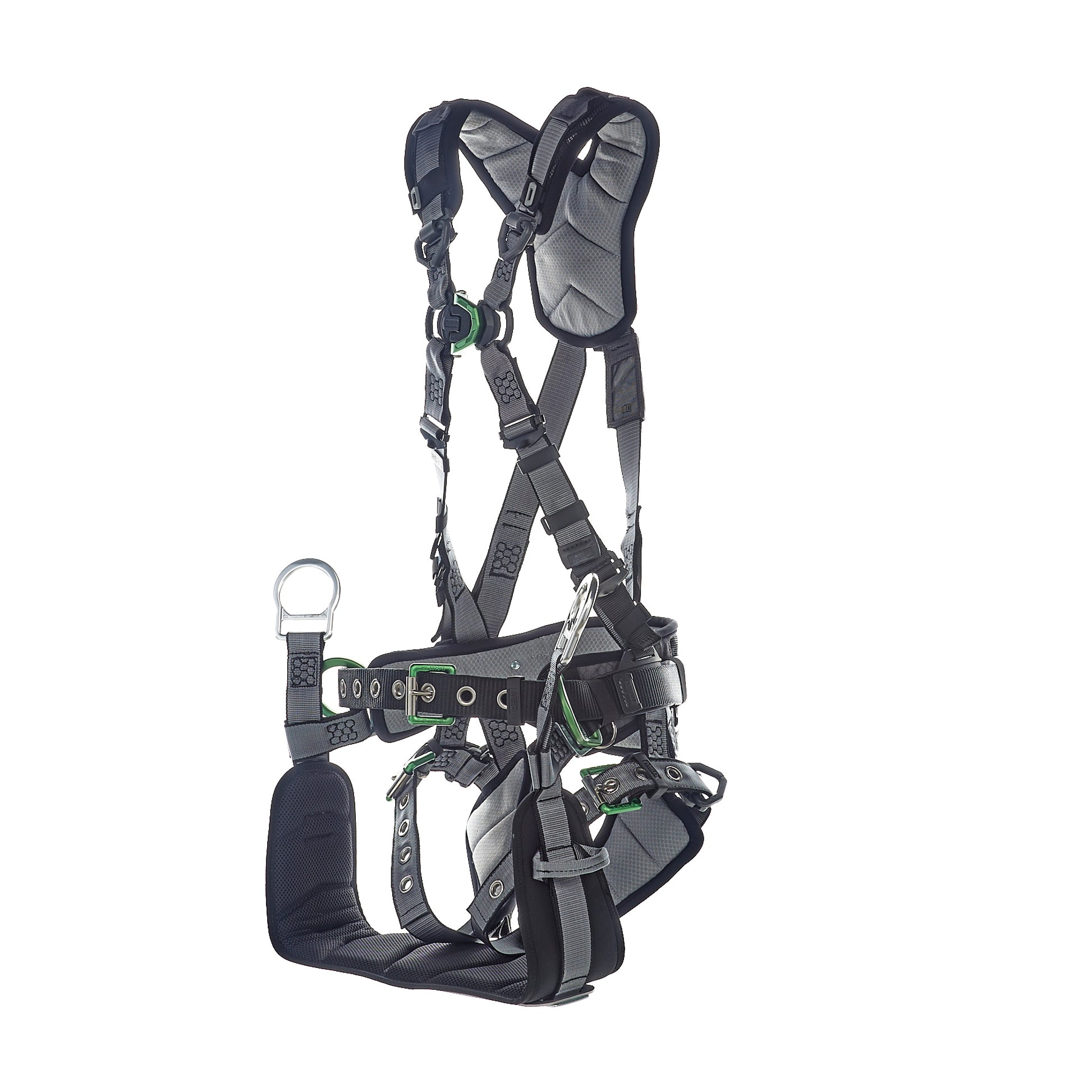 MSA V-FIT Tower Harness w/Back, Front & Side D-Rings - Tongue Buckle Leg and Belt Straps - Shoulder & Leg Padding - Standard - 10218042