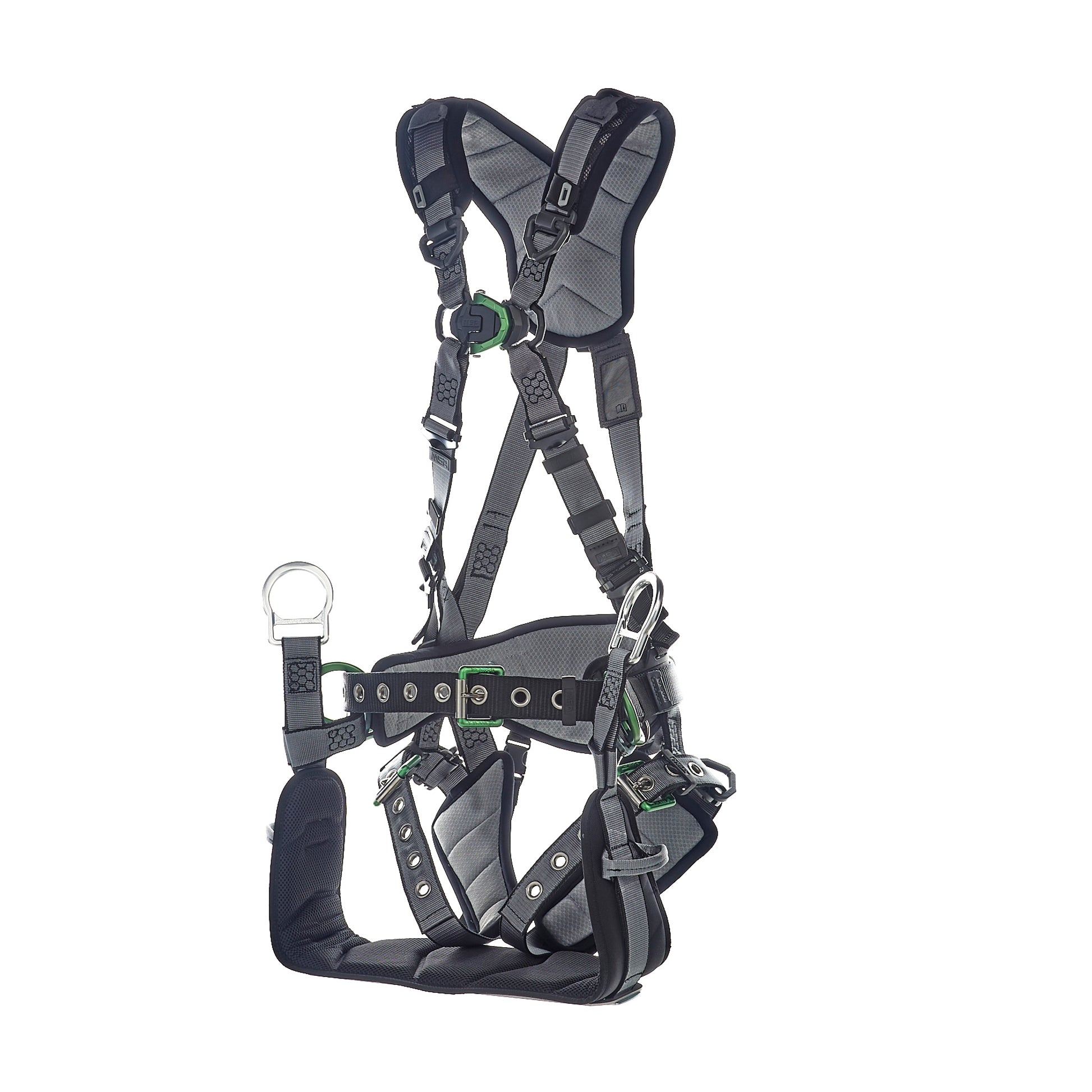MSA V-FIT Tower Harness w/Back, Front & Side D-Rings - Tongue Buckle Leg and Belt Straps - Shoulder & Leg Padding - Standard - 10218042