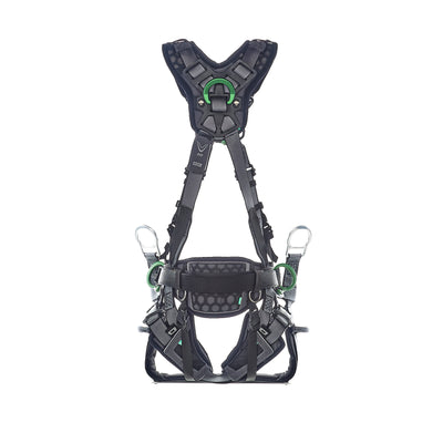 MSA V-FIT Tower Harness w/Back, Front & Side D-Rings - Tongue Buckle Leg and Belt Straps - Shoulder & Leg Padding - Standard - 10218042
