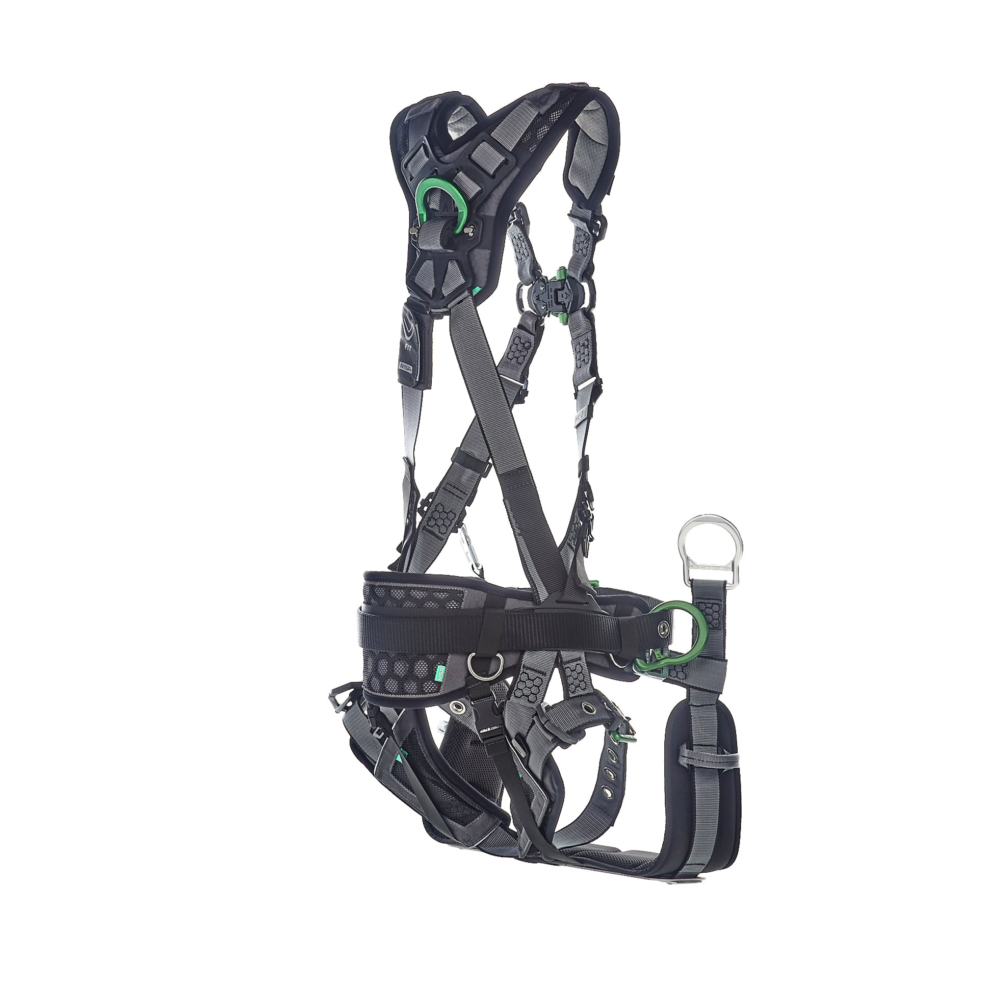 MSA V-FIT Tower Harness w/Back, Front & Side D-Rings - Tongue Buckle Leg and Belt Straps - Shoulder & Leg Padding - Extra Small - 10218041