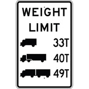 WEIGHT LIMIT PICTO 33T PICTO 40T PICTO 49T   SPECIFY - REGULATORY TRAFFIC SIGN - WEIGHT LIMIT PICTO 33T PICTO 40T PICTO 49T   SPECIFY - REGULATORY TRAFFIC SIGN, 36X24, Aluminum (.080) EGP Reflective