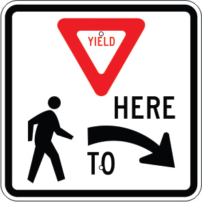 YIELD HERE RIGHT ARROW TO PED SYMBOL - REGULATORY TRAFFIC SIGN