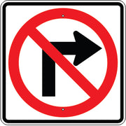 NO RIGHT TURN SYMBOL - REGULATORY TRAFFIC SIGNS - NO RIGHT TURN SYMBOL - REGULATORY TRAFFIC SIGNS, 30X30, Aluminum (.080) EGP Reflective