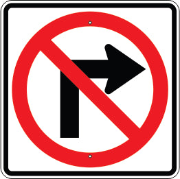 NO RIGHT TURN SYMBOL - REGULATORY TRAFFIC SIGNS