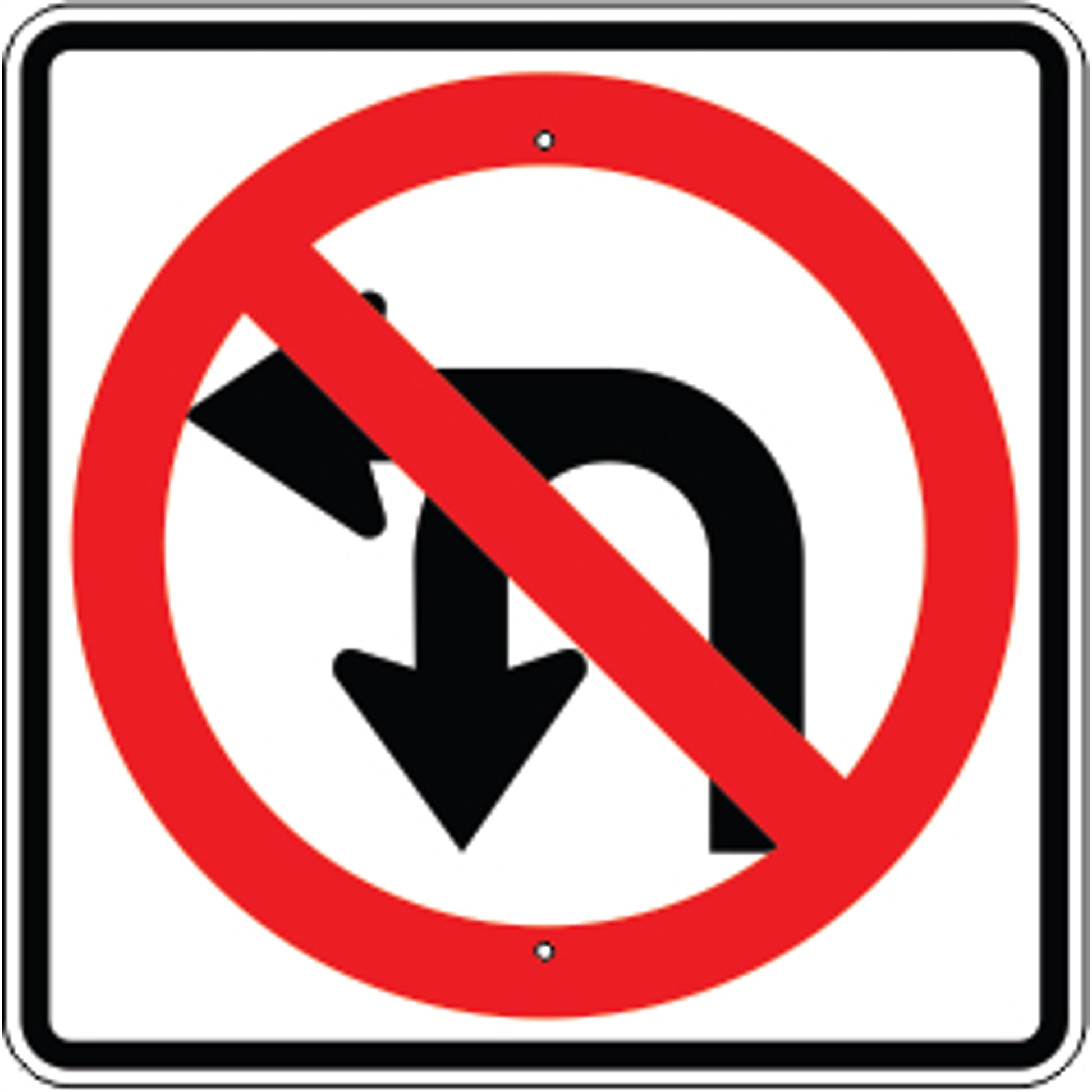 NO LEFT OR U TURN SYMBOL - REGULATORY TRAFFIC SIGN - NO LEFT OR U TURN SYMBOL - REGULATORY TRAFFIC SIGN, 24X24, Aluminum (.080) EGP Reflective