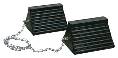 Wheel Chock - General Purpose - Rubber - 10" X 8" X 6" - Ribbed - Pyramid - Eyebolt - Chained Pair - Black - RC815-CP